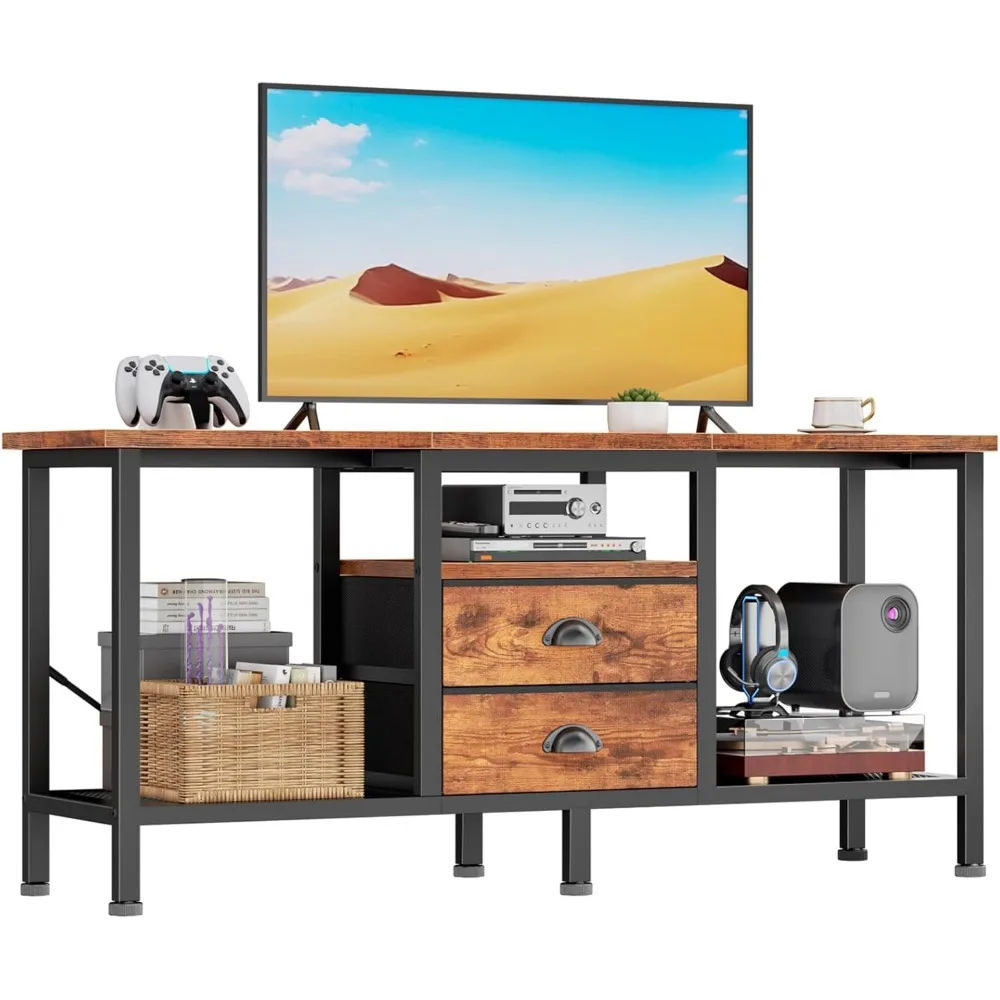 

Furologee TV Stand with 2 Fabric Drawers, 43 Inch Entertainment Center with Open Storage Shelves, Media Console Table for Bedroo