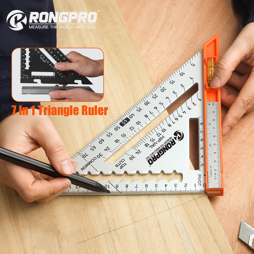 Rongpro Triangular Ruler Carpenterdrafting Tools center Finder Tool Multi-function DIY Mesuring Tool Metric With Level