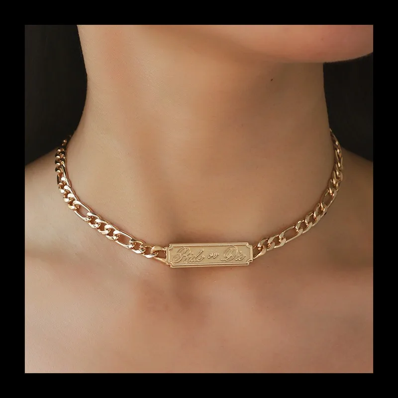 2024ins الرياح مربع العلامة التجارية الهيب هوب الرجعية قلادة مجموعة الإناث، سوار مزاجه الموضة