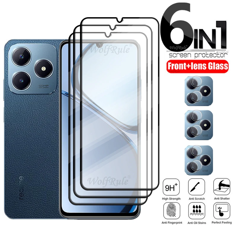 6-in-1สำหรับ OPPO กระจก C63 Realme สำหรับ Realme C63 C 63กระจกนิรภัยป้องกันเต็มรูปแบบกาวป้องกันหน้าจอสำหรับ Realme C63เลนส์กระจก