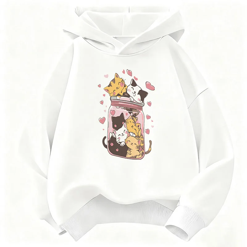 Happy Cat Lover Design Y2k Kapuzen-Sweatshirt für Kinder, süßer Kapuzenpullover für Jungen und Mädchen, Herbst-Winter, lässige Kapuzenpullover