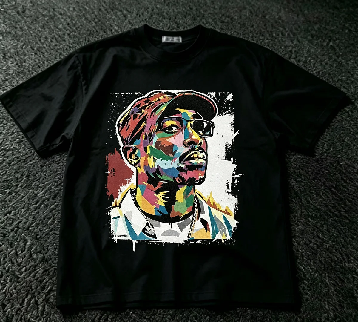 Colorful Pop Art Hip Hop Portrait T‑Shirt Graffiti Street Art Rapper Legend Vintage Graphic Urban Streetwear Unisex Cotton Short Sleeve Tops for Men Women