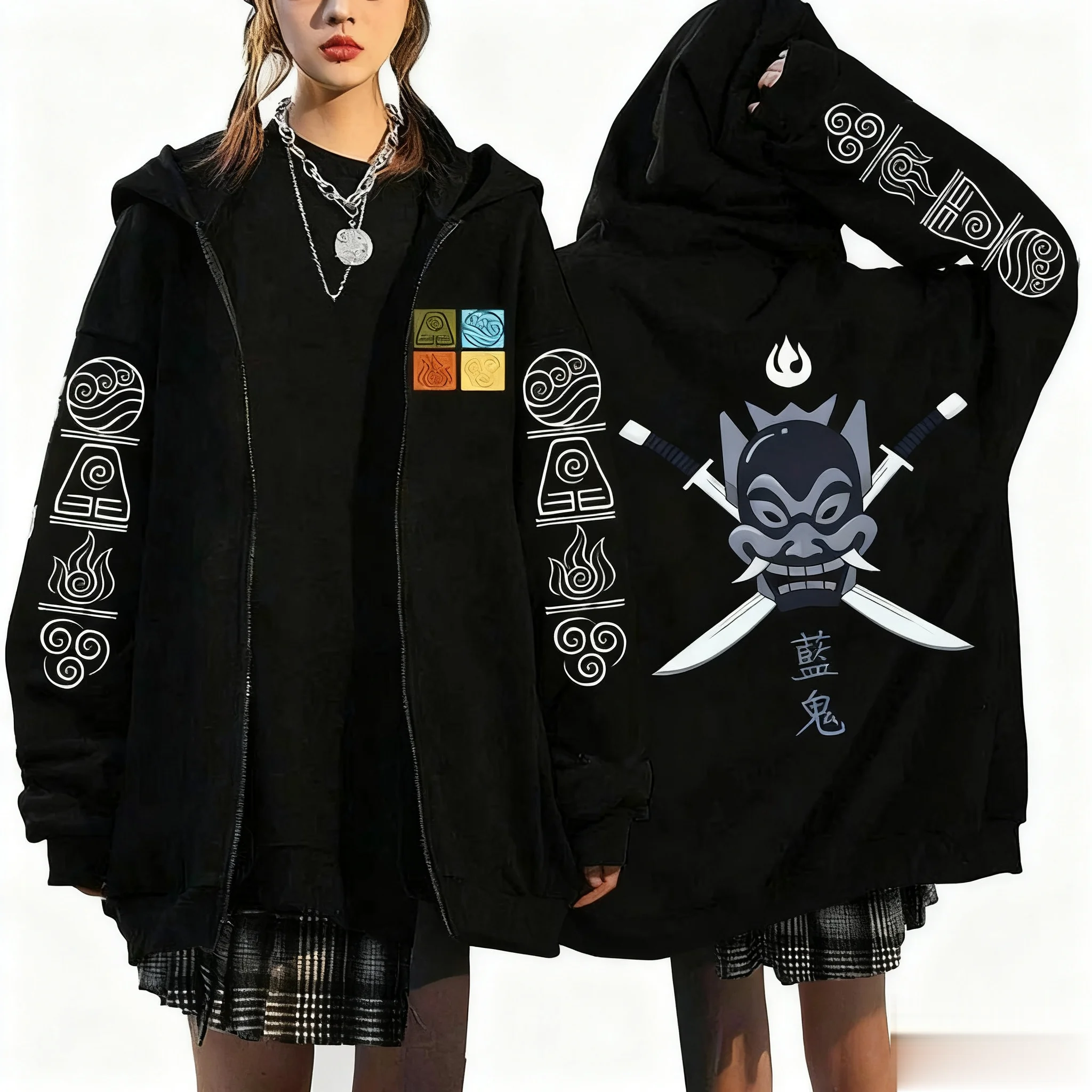 أنيمي مقنعين سترة للجنسين زمم الشارع الشهير بلوزة كاجوال البلوز الرسم المطبوعة فضفاضة ربيع الخريف موضة Y2k الملابس