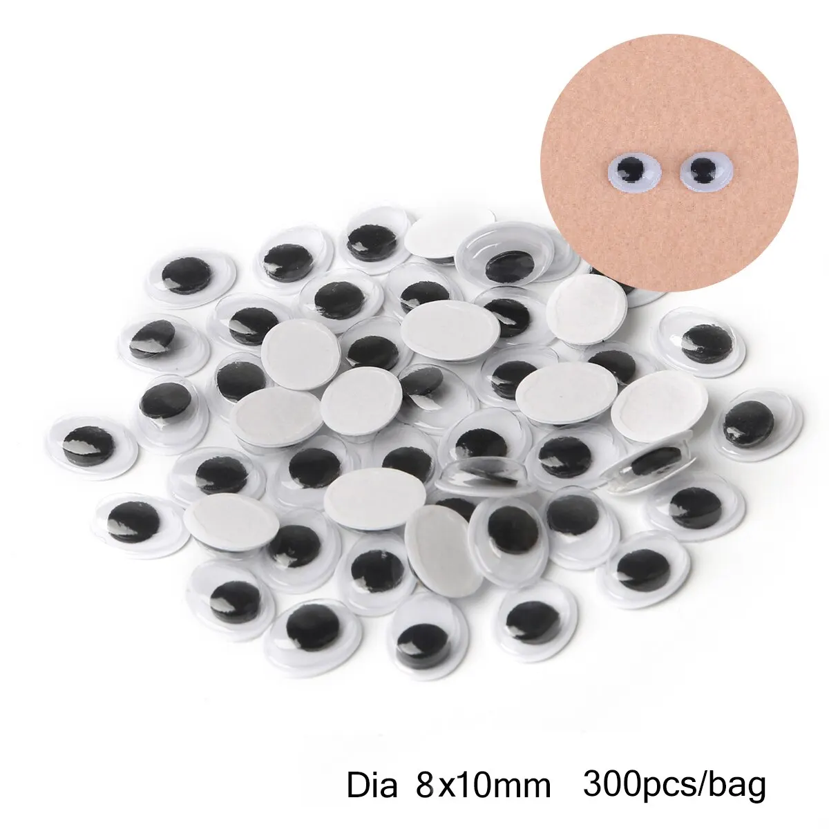 100PcsDIY Movable Eyes Simulated Animal Eyesblack and White Colored Self Adhesive Doll Eyes