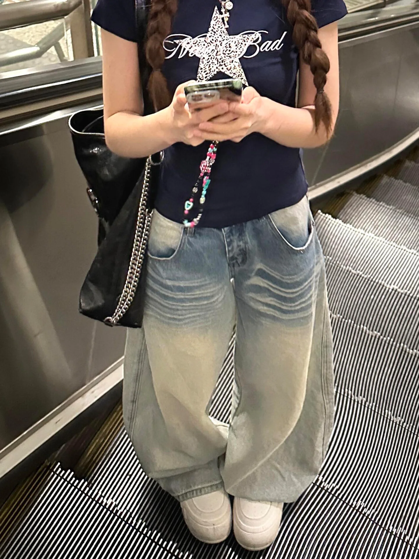Retro High Waist Wide Leg Jeans Women's Washed Faded Slim Fit Denim Pants Autumn New Style Blue Vintage Casual Trousers
