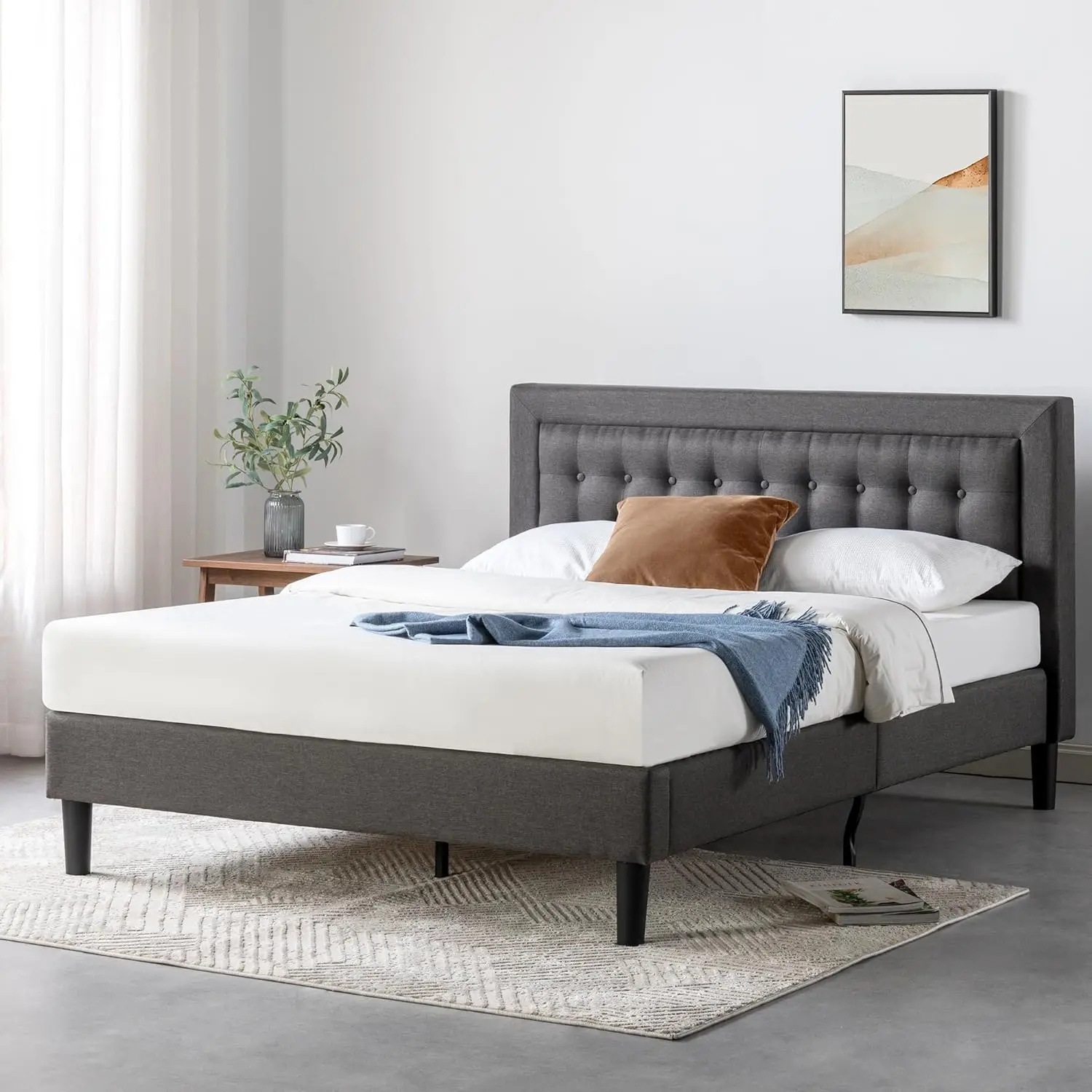 

Upholstered Platform Full/Queen/King Bed Frame ,Mattress Foundation , Wood Slat Support ,No Box Spring Needed ,Easy Assembly