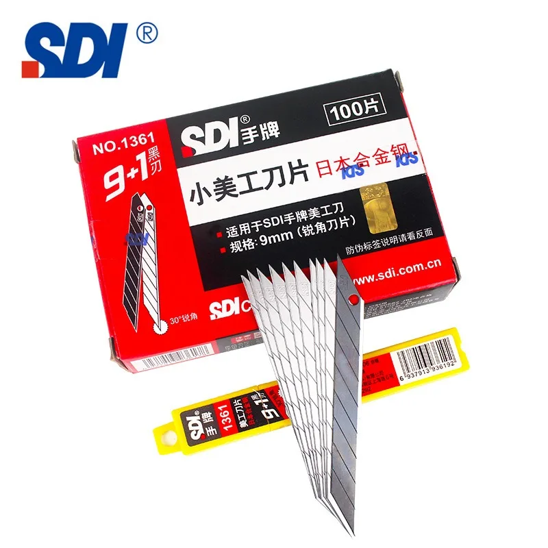 100pcs ,SDI 1361 Small Art Knife Blades alloy steel 30 degree sharp angle automotive film 9MM For Paper Leather Fabric Packages