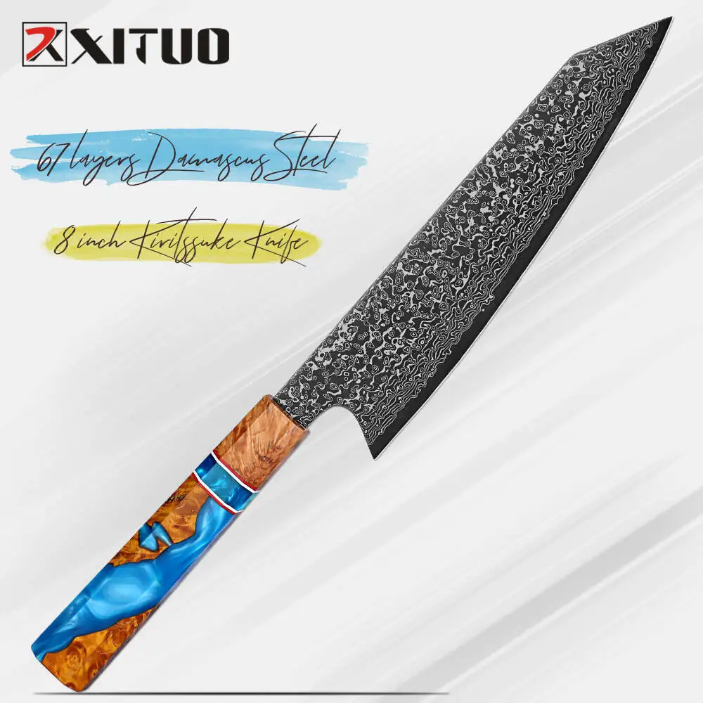 XITUO 8 Inch Kiritsuke Chef Knife Ultra Sharp Japanese Damascus Steel Blade Kitchen Knife for Sushi & Meat Octagonal Handle