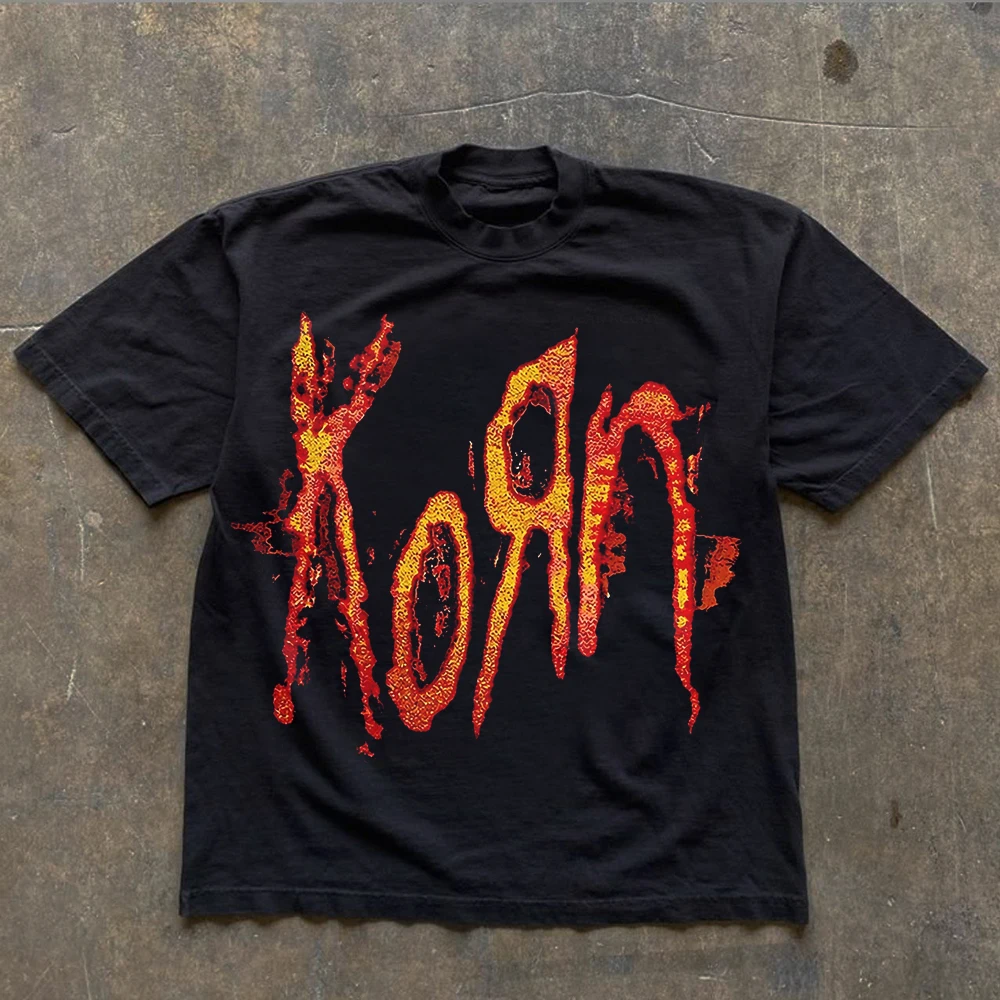 Korn Follow The Leader Cotton Printed T-Shirt Casual Metal Band Tee Men's and Women's Oversize Couple Tee Harajuku Y2K Tops