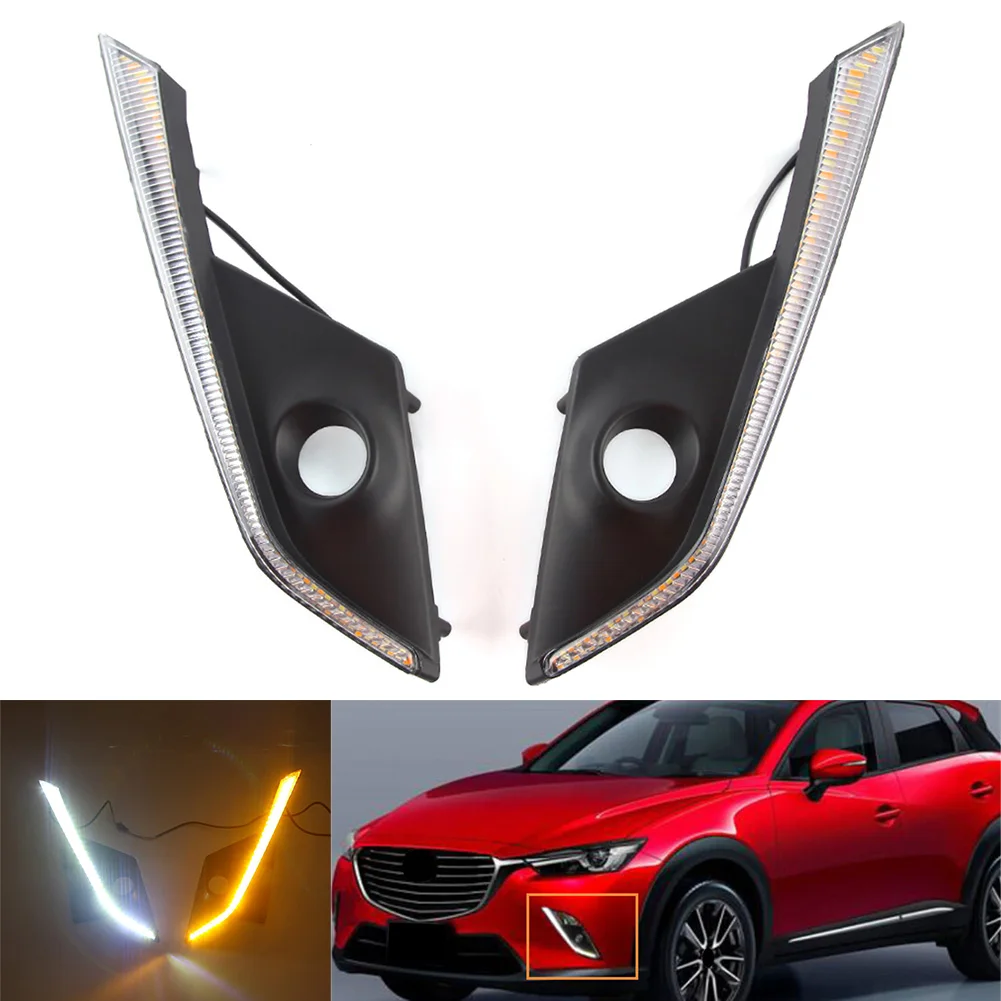 

1Pair Super Bright LED DRL for Mazda CX-3 2016 2017 2018 Car Front Bumper Daytime Running White+Yellow Lights