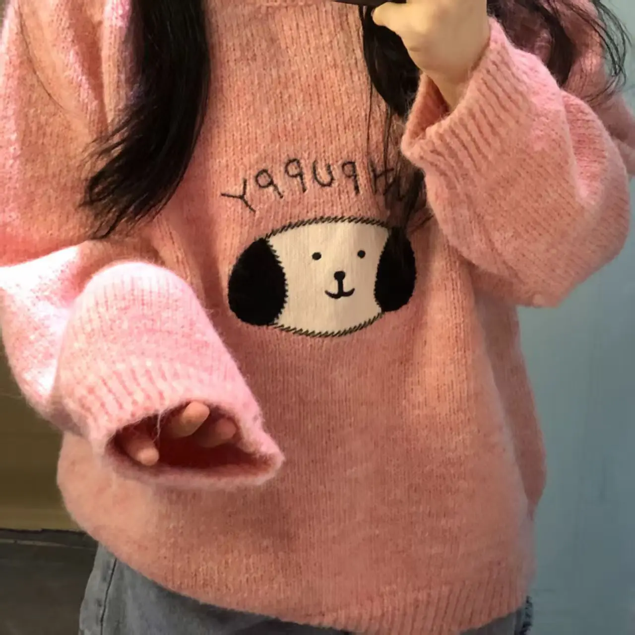 

Японские розовые милые свитера с героями мультфильмов, женские винтажные милые вязаные джемперы с длинными рукавами Kawaii Lady с круглым вырезом, осенне-зимний пуловер с буквами