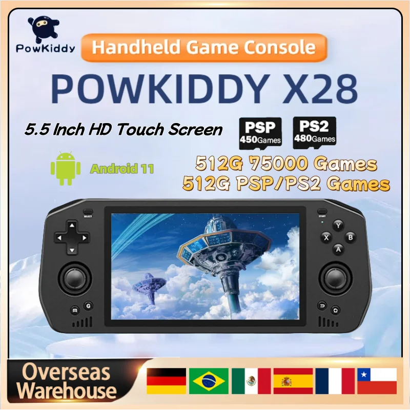 

Powkiddy X28 Retro Handheld Video Game Console 5.5 Inch HD Touch Screen Android11 Support TV OUTPUT 512G 75000GAME PSP PS2 Gifts