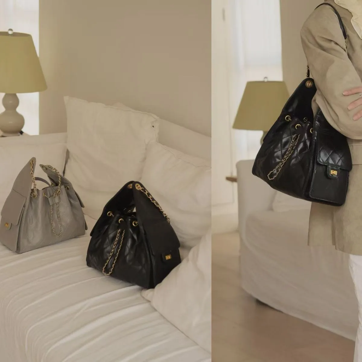 

Большая кожаная сумка-ведро Capaci, сумка-тоут с цепочкой на шнурке, сумка-хобо, модная повседневная сумка, женская сумка