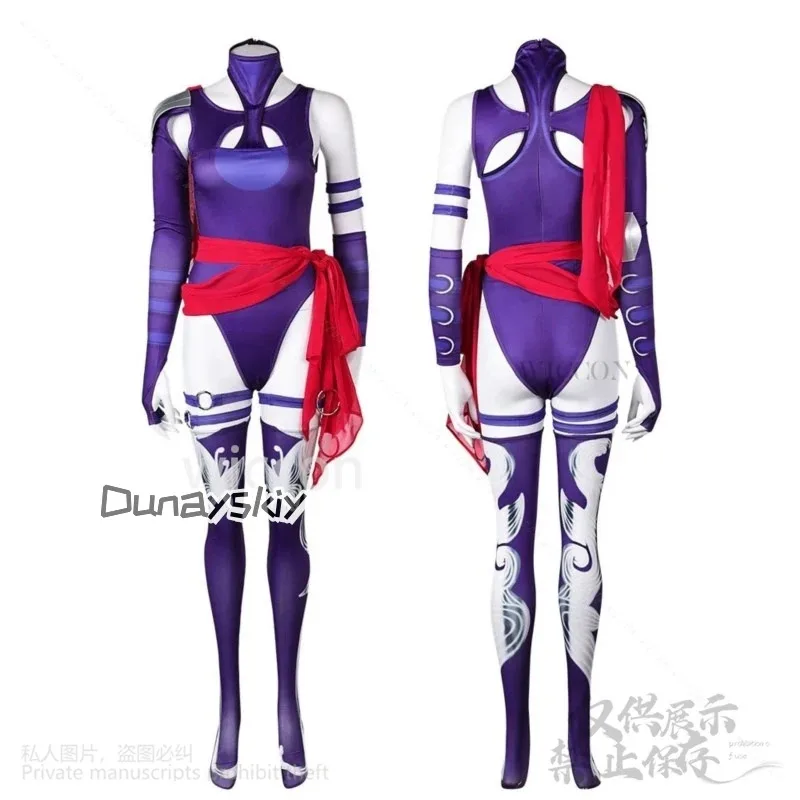 

2025 11 Anime Game Rivals Cosplay Psylocke Purple Costume Sexy Jumpsuit Wigs For Girls Woman Halloween Christmas Party Cos Custo