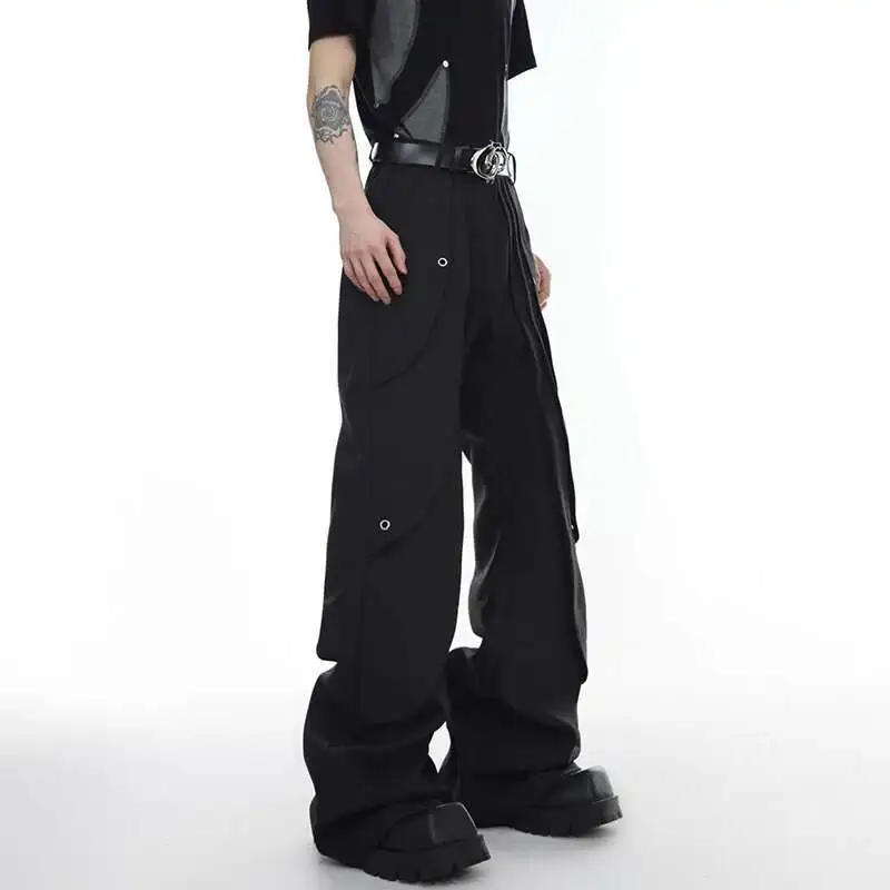 Luzhen sólido streetwear 2025 design primavera moda masculina plissado cor bonito perna larga calças casuais masculino bell-bottoms jy2493