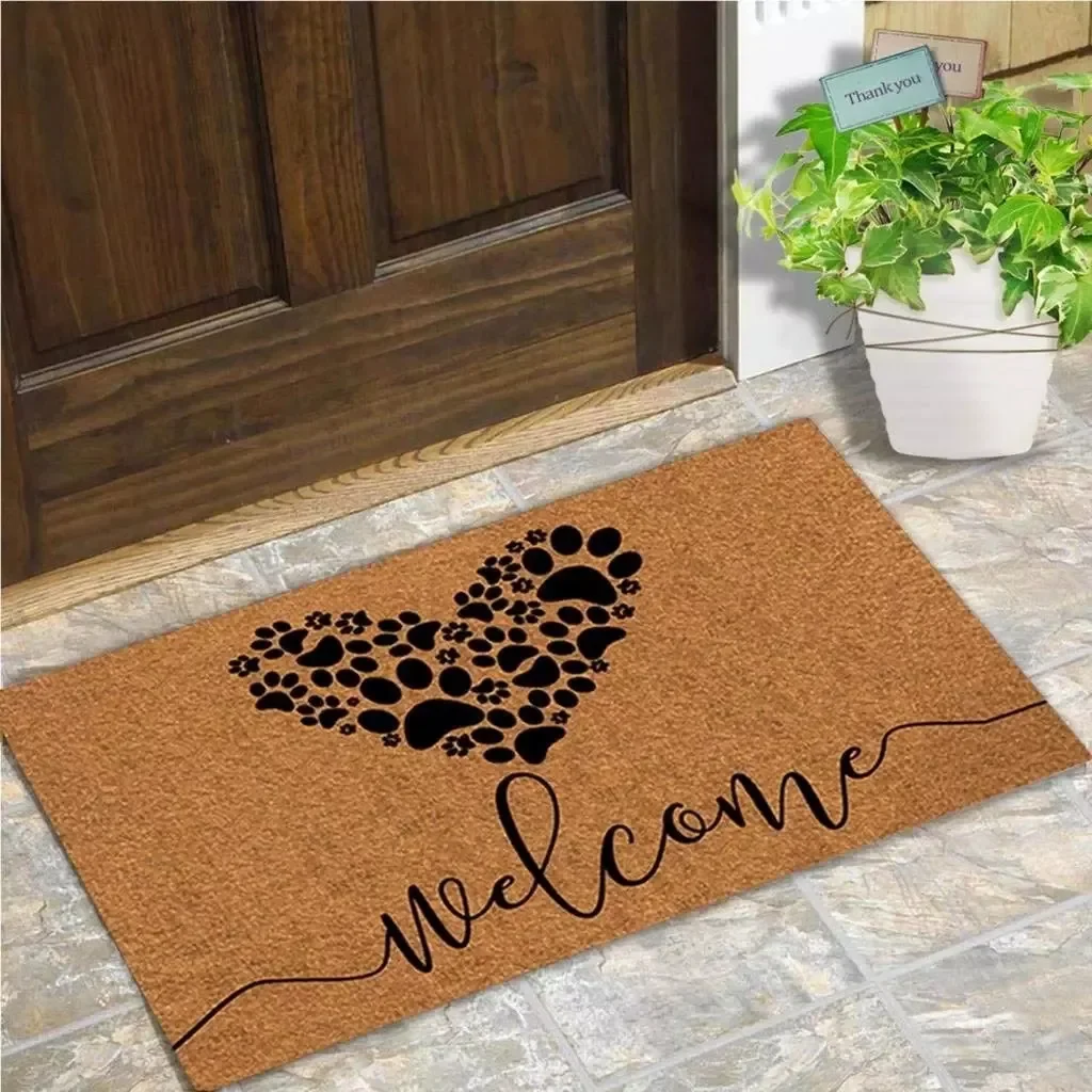 Doormat Entrance Floor Mat Funny Doormat Welcome Dog Paws Love Door Mat Home Decorative Indoor  Doormat