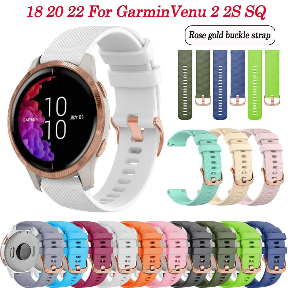 Rose Gold Buckle 18 20 22mm Soft Silicone Wrist Band For Garmin Venu 2 2S SQ Vivoactive 3t 4 Forerunner 745 Watchband Bracelet