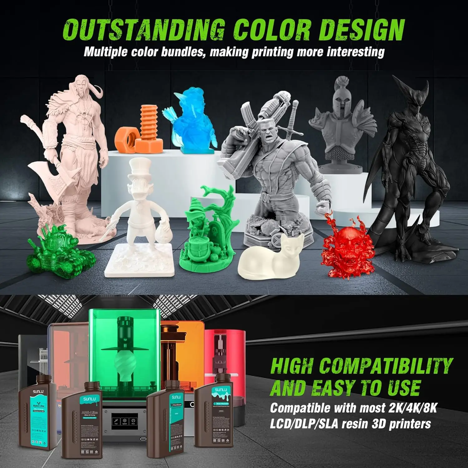 SUNLU 2KG Nylon-Like/ Toughness / High Temperature 3D Resin 405nm UV Resin For Most SLA/DLP/LCD 3D Printer Material UV Sensitiv