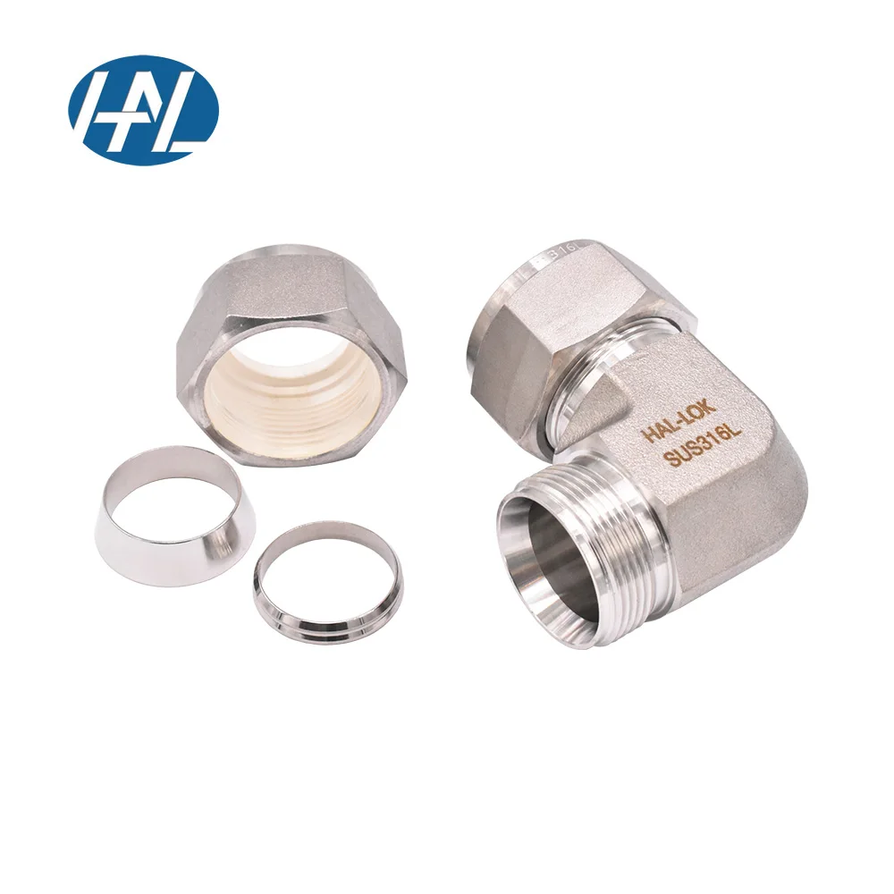 Stainless Steel High Pressure Compression Fittings Union Elbow 90 Degree Connector with Double Ferrule