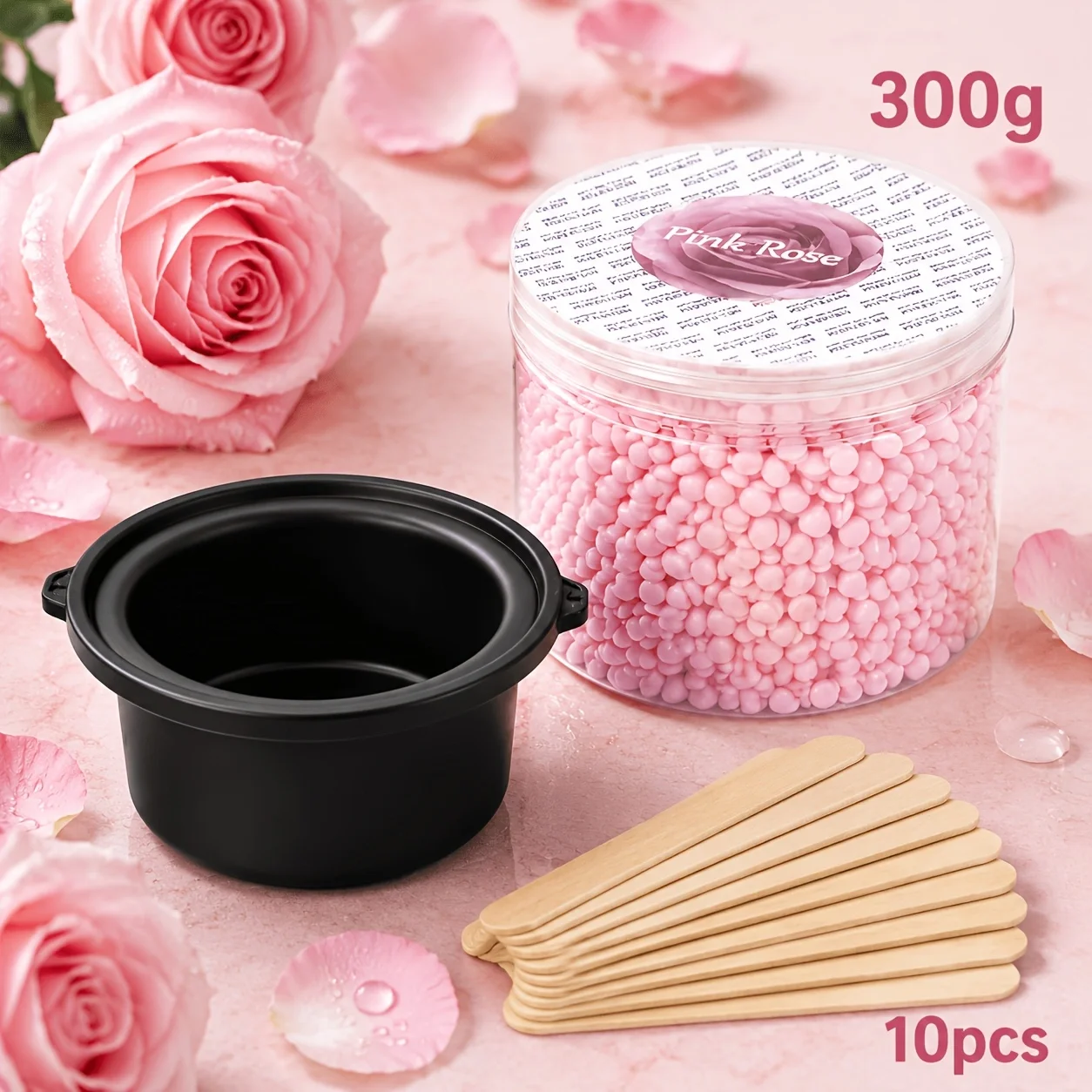 Natural 300g Hard Wax Beans Kit, Dual Scent, Silicone Bowl & 10 Applicators, Long Lasting Smooth Skin