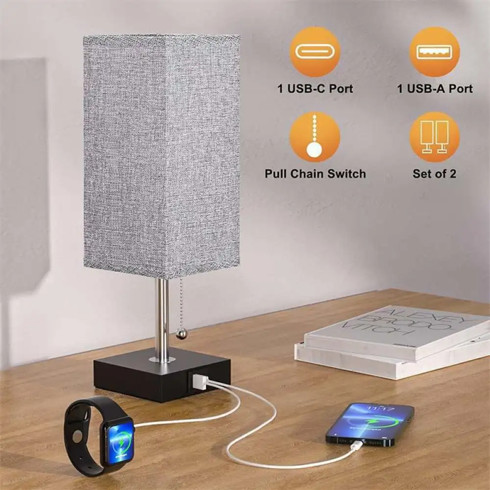 Modern Fabric Shade Desk Lamp Touch Dimmable Bedside Table Light USB Charging Minimalist Night Lamp For Bedroom Household - view 6