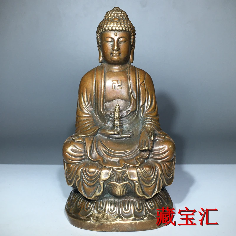 

Used pure copper solid Buddha statue of Shakyamuni Buddha, offering nostalgic old objects