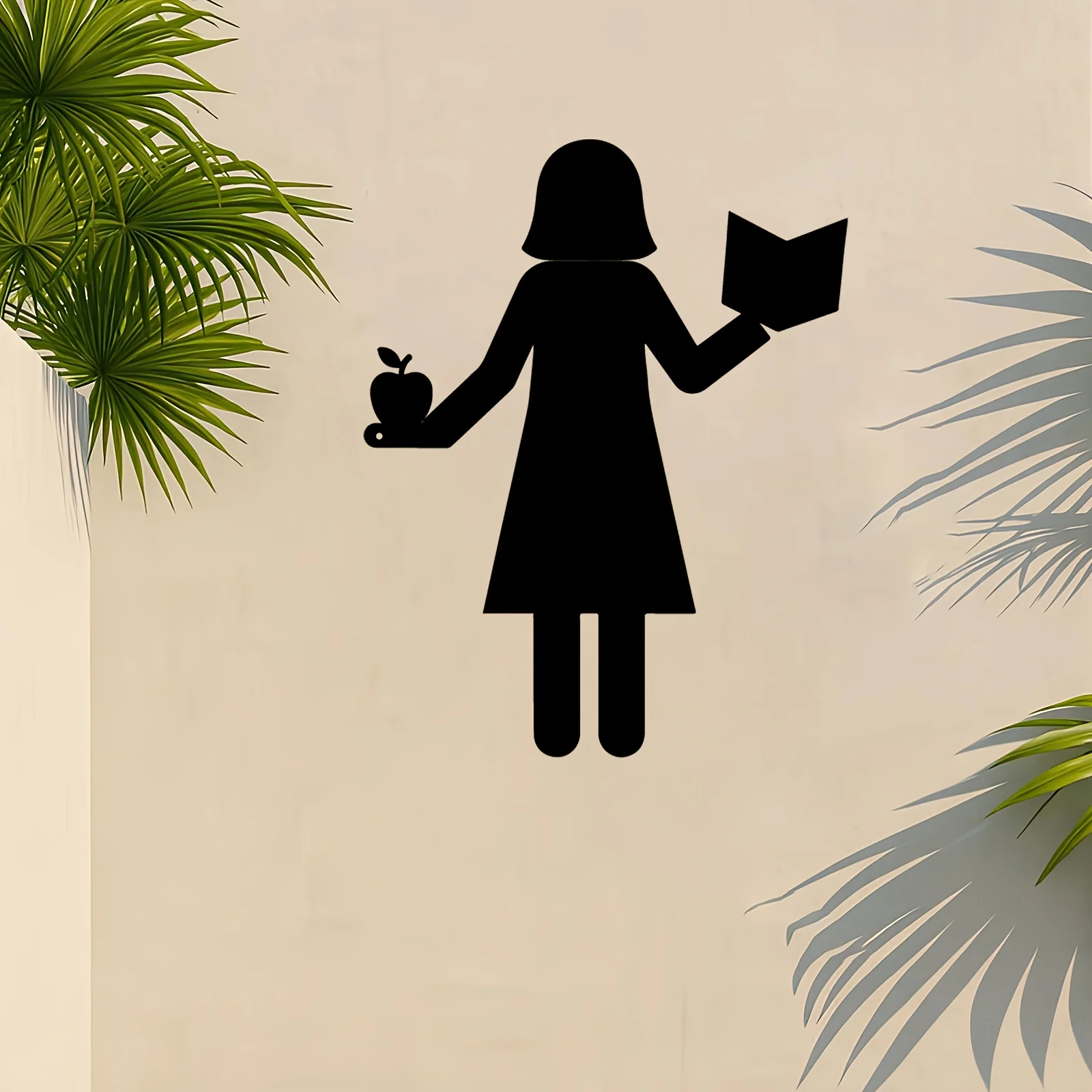 CIFBUY 1pc Teacher With Book & Apple Metal Wall Art, Inspirational Iron Silhouette Sculpture, Wall Decor, Teacher's Day Back