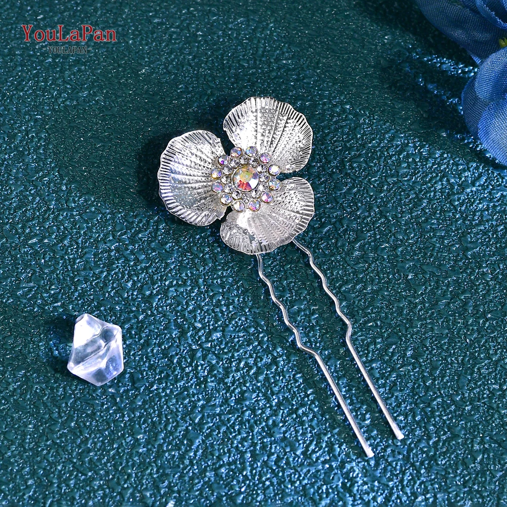 YouLaPan U Shape Alloy Flower Hair Pins Wedding Bridal Hair Accessories Bride Hair Clip Woman Hairpin Party Headwear HP773