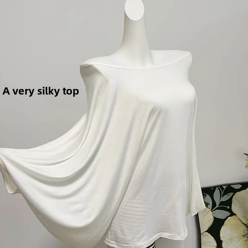 Chic Pure White Soft Comfortable Summer New Home  Loose Top Women's T-shirt Korean Style round Neck Short Sleeve