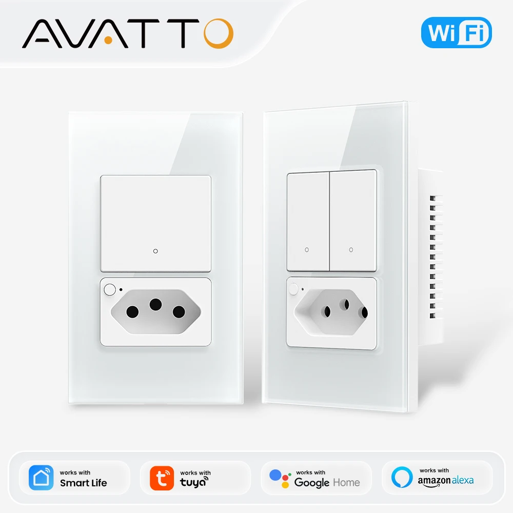 

AVATTO Tuya WiFi Smart Switch Brazil Socket Neutral Wire Required 1 2 Gang Light Switch Work with Alexa Google Home