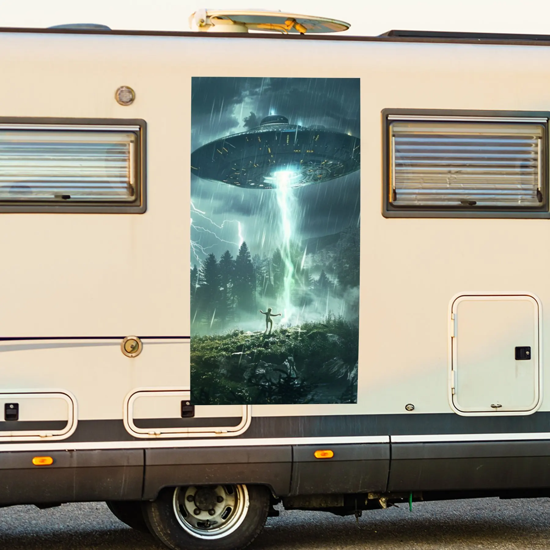 

Мистическая наклейка для автомобиля с НЛО и кабиной, виниловые наклейки для дома с мотором для украшения и защиты - водонепроницаемая самоклеящаяся виниловая наклейка, изготовленная