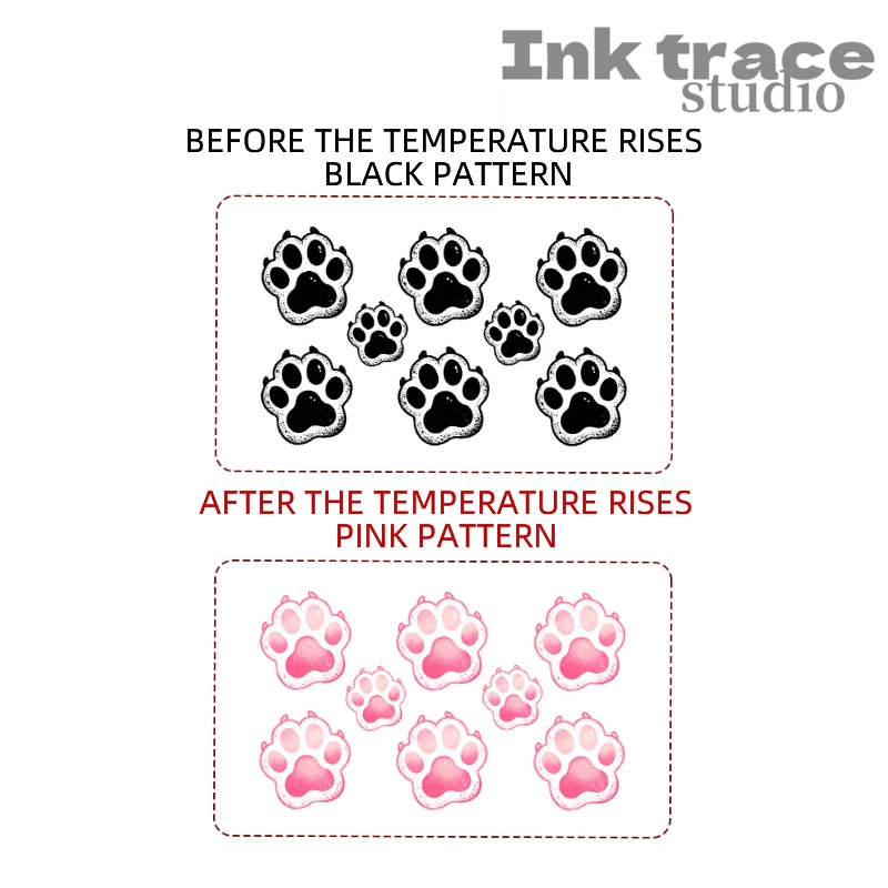 Color-Changing Cat Paw Temporary Tattoo Waterproof Black to Pink Pet Paw Print Body Art Stickers Cute Fingertip Design