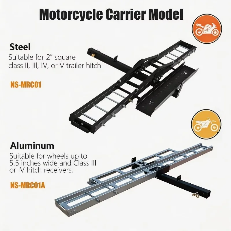 【2026】Lightweight Aluminum Alloy Motorcycle Hitch Carrier Rack 2 Inch Receiver 500LBS Foldable Rust-Free Anti-Tilt Loading Ramp