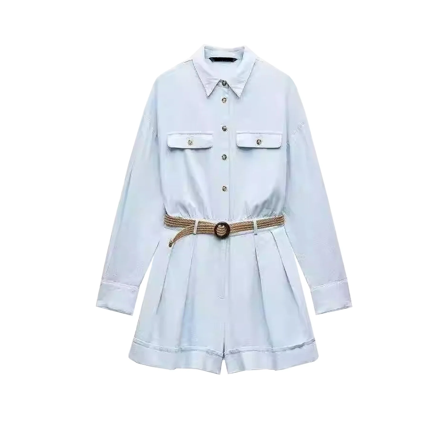 

New 2025 Autumn Commuter Loose Long Sve One-Piece Suit with Belt High Waist ort Pants Polyester Fiber Ladies Jumpsuit