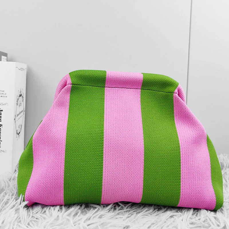 New Design Cloud Bag Knitted Women Bag Versatile Striped Makeup Bag Fashion Clutch Bag