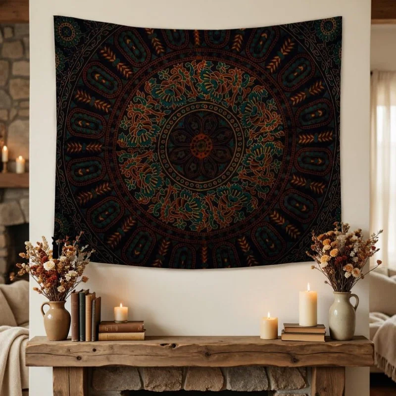 VIKAMA Sunrise Abstract Landscape Tapestry Vintage Style Polyester Fiber Wall Hanging Meditation Room Yoga Room Home Decoration