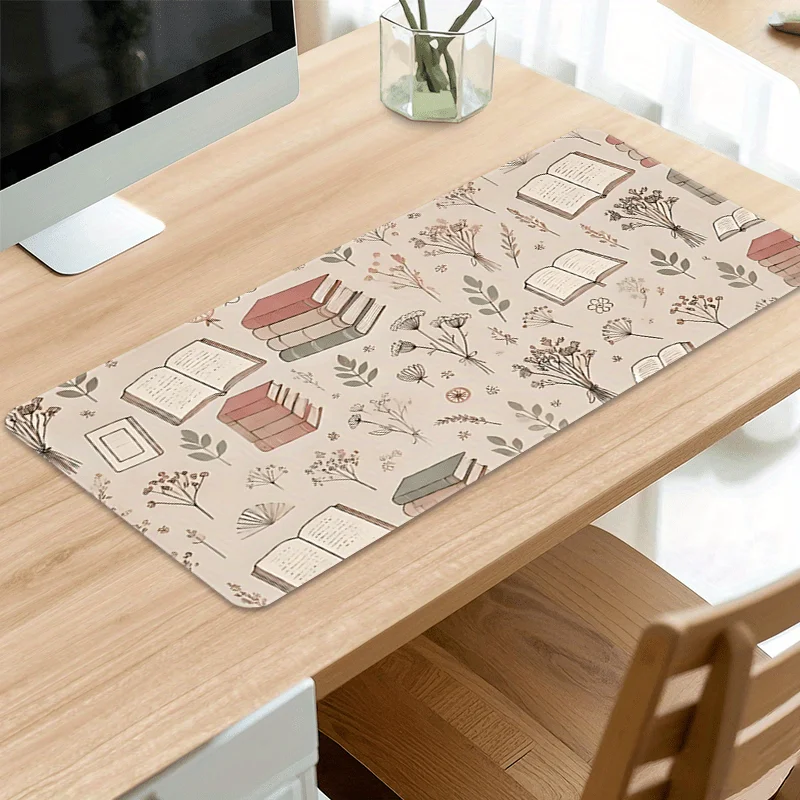 CIFBUY Diatomaceous Earth Floral Theme Large Mouse Pad Book Pattern Design Natural Minimalist Style XXL Size Desk Mat