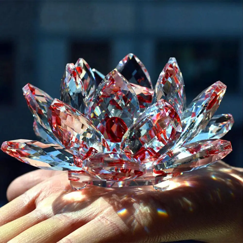 

6.3/8cm Faux Crystal Lotus Figurine Colorful Flower Ornament Paperweight Table Centerpiece Magic Energy For Home Office Decor