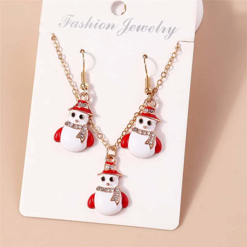 Aihua Fashion Christmas Tree Snowman Snata Claus Earrings Necklaces Christmas Necklaces Set for Women Happy New Year Gifts