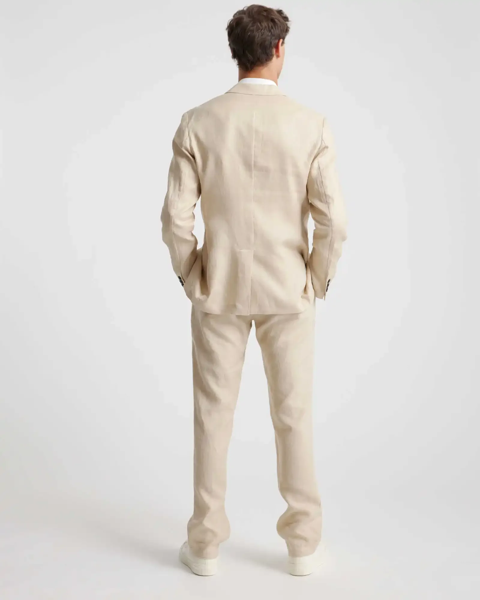 Elegant Beige Summer Linen Men Suits Casual Slim Fit Blazers Hombre Notch Lapel High Quality Custom 2 Piece Set Costume Homme