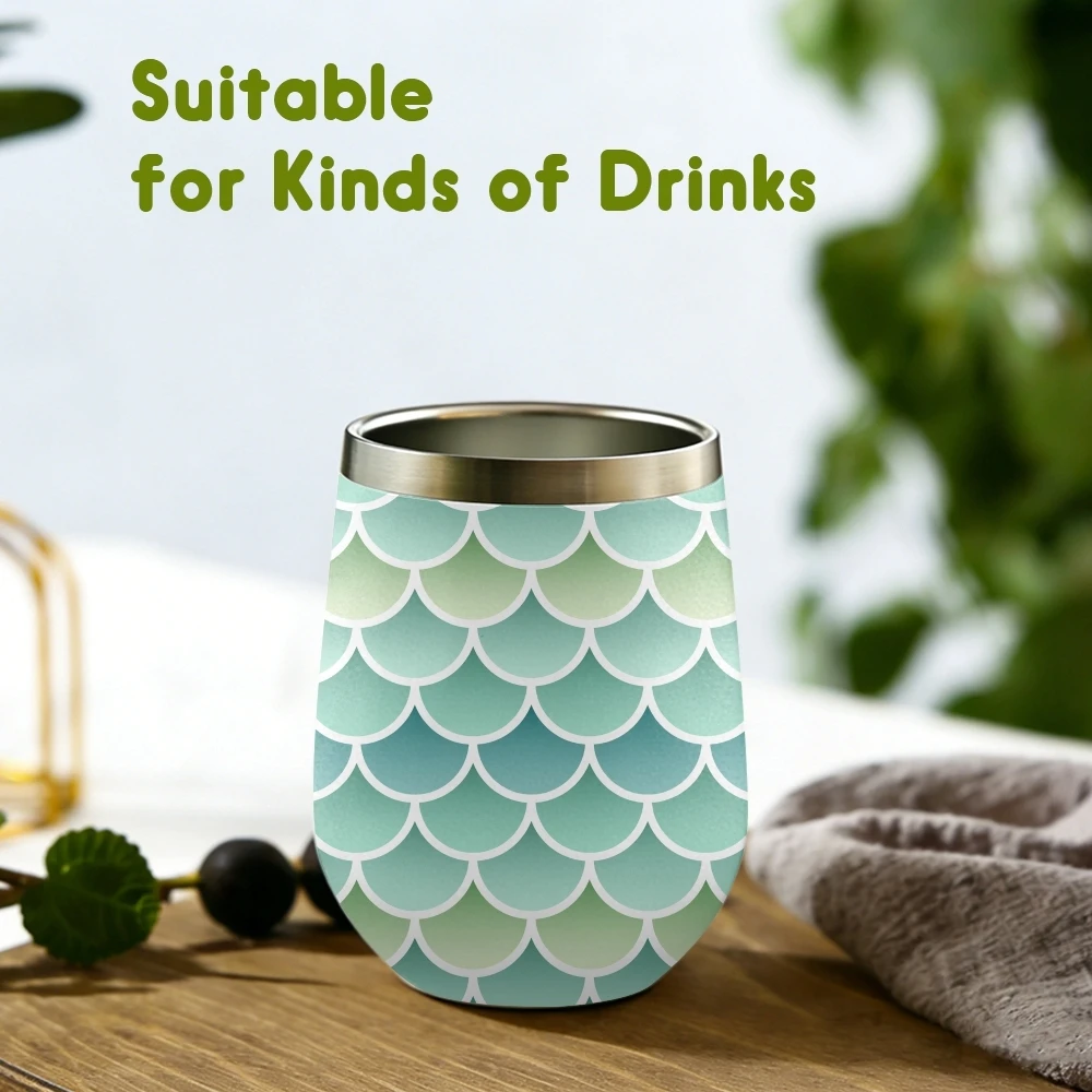 Fish Scale Pattern Vacuum Flasks 12oz Insulated Wine Tumbler Vacuum Coffee Mug Egg Shape Thermos Cup