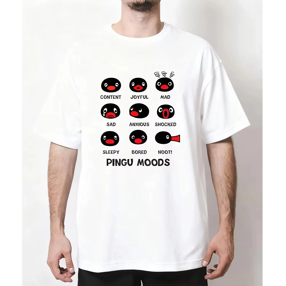 Pingu's Many Moods Relaxed Shirt Summer Woman Man Casual Breathable Printed T-shirt Fashion O-neck S-4XL Tops Breathable Cotton