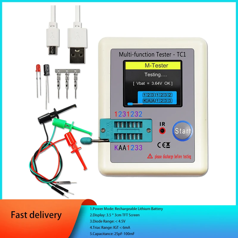 LCR-TC1 TCR-T7 LCD Display Multi Meter Transistor Tester Dioda Triode Capacitor Resistor Tes Meter ESR LCR NPN PNP MOSFET COD