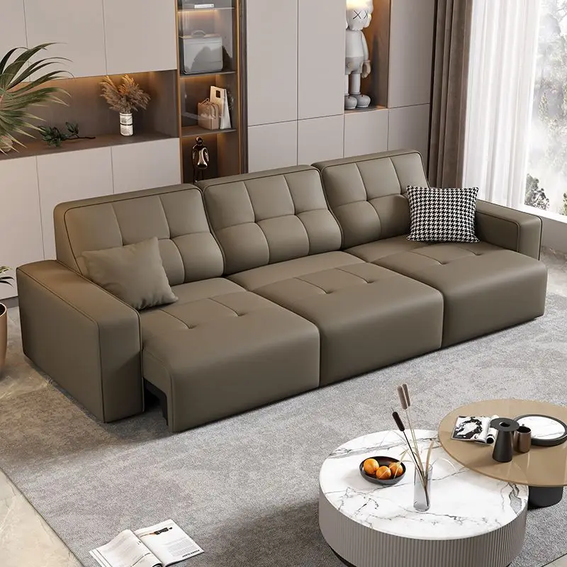 

Электрический функциональный кожаный диван-кровать для гостиной, размер квартиры, итальянский минималистичный выдвижной прямой диван первого класса