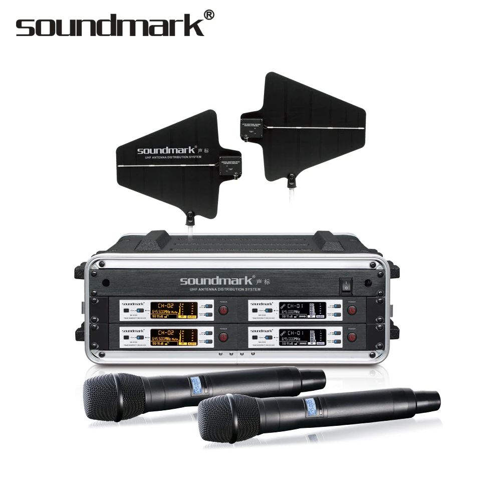 Wireless Digital Microphone System Professional 4U Chassis True Diversity 2-Channel Noise Cancelling AA Black