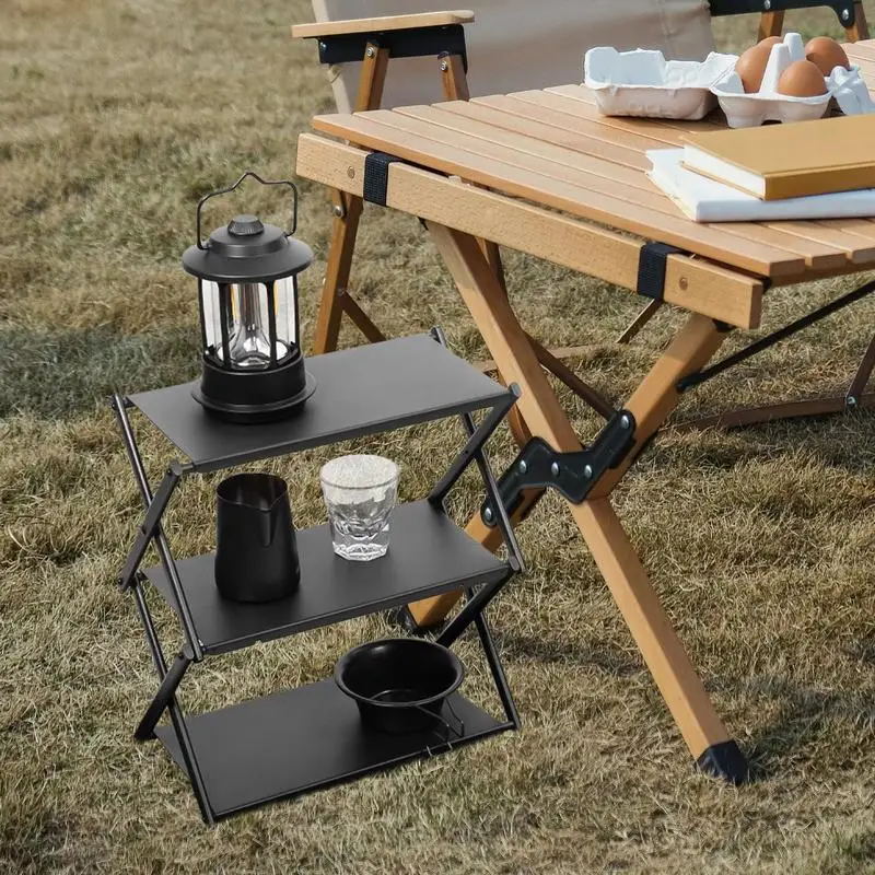 Camping Table Multi-Purpose Foldable Storage Shelves Camping Storage Rack Foldable Storage Shelves Portable Camping Rack