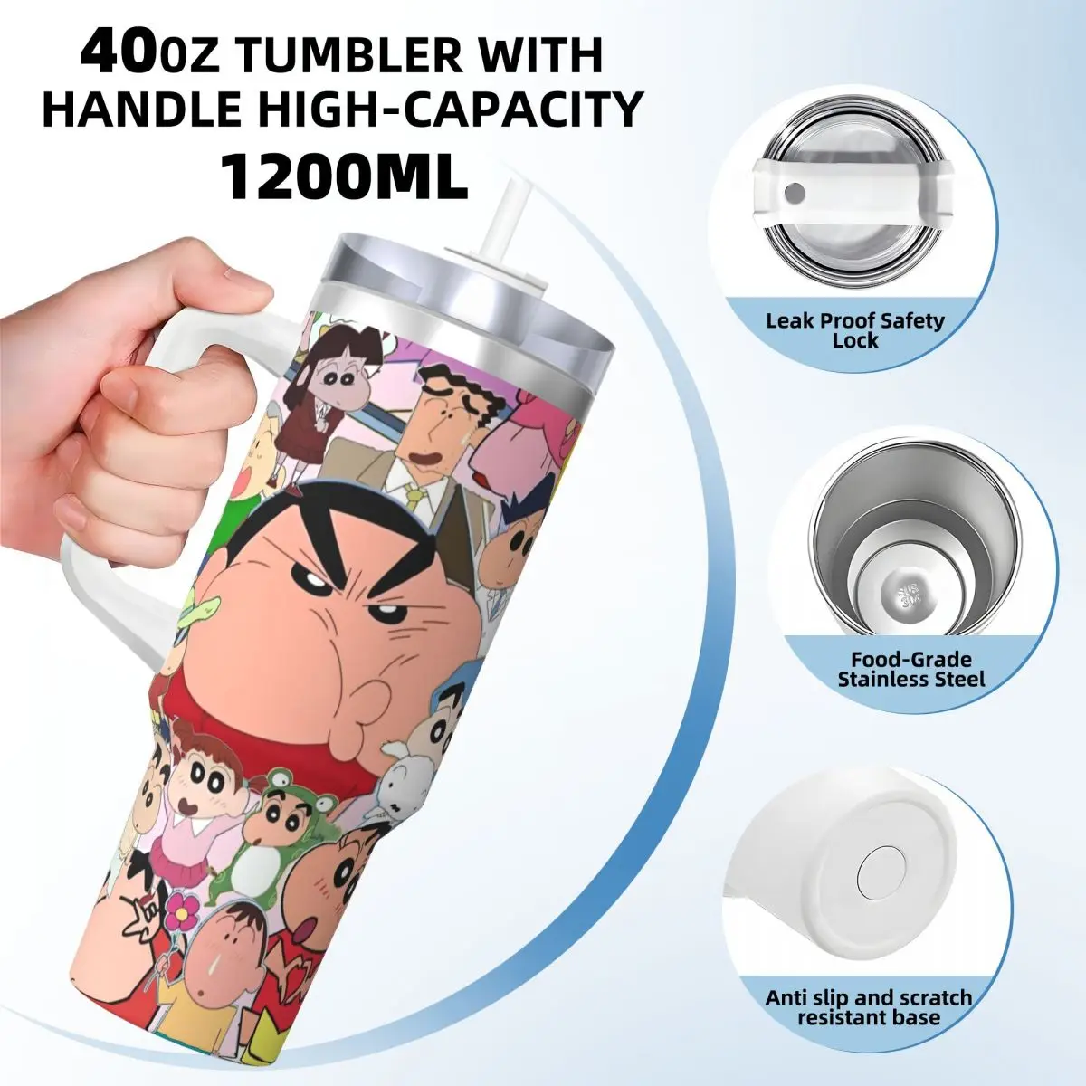 Vaso Crayon Shin-chan, botella de agua fría y caliente de dibujos animados divertidos, tazas térmicas aisladas de acero inoxidable, tazas de viaje personalizadas