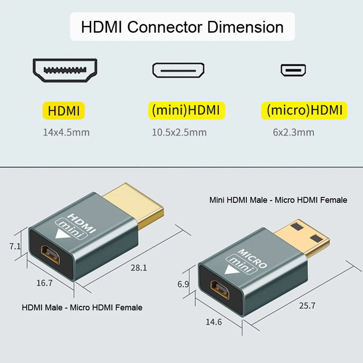 2ชิ้น/เซ็ต4K @ 60Hz ใช้งานร่วมกับ Micro HDMI หญิงกับชายขนาดเล็กและ HDMI 1.4อะแดปเตอร์ชาย