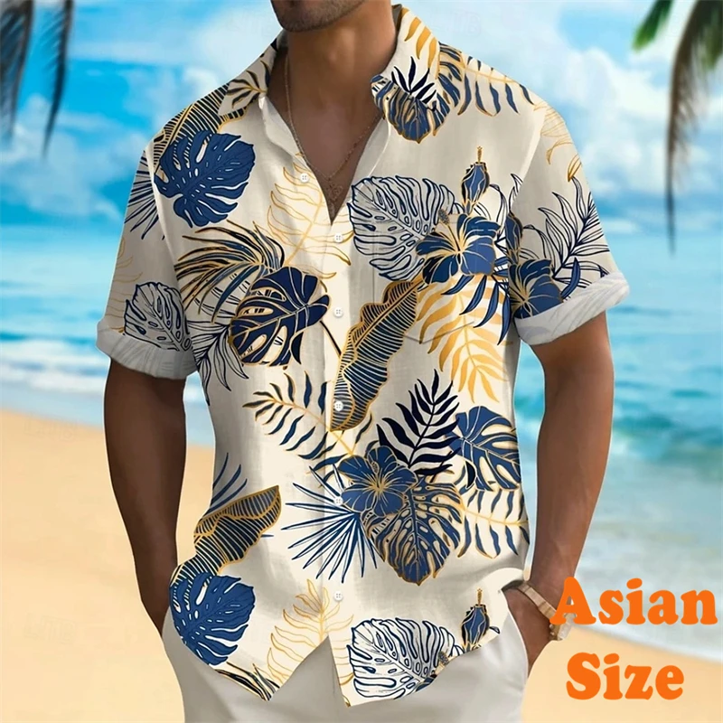 

Vintage Plant Leaves Summer Men Hawaiian Shirts Daily Casual Short Sleeve Breathable 3D Print Shirt Streetwear Asian Size Tshirt