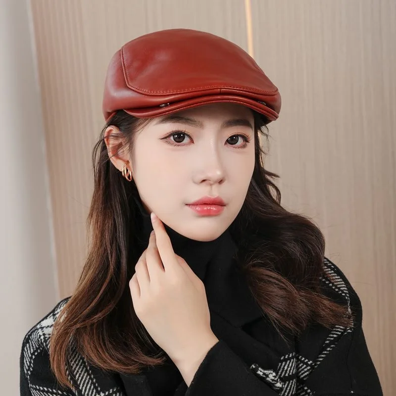 Fashion 2025 Winter Genuine Leather Women Boina Cute Hat Matte Suede Sheepskin Beret Warm Winter Cotton Golf Hats Beret Hat